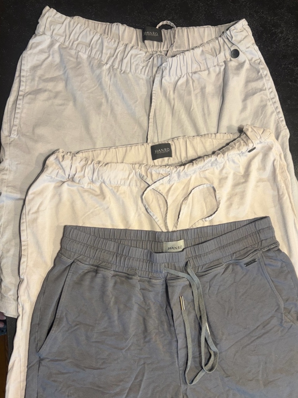 Hanro Lounge Shorts in Cream, Slate, and Charcoal Approx 30” waist (unstreched)